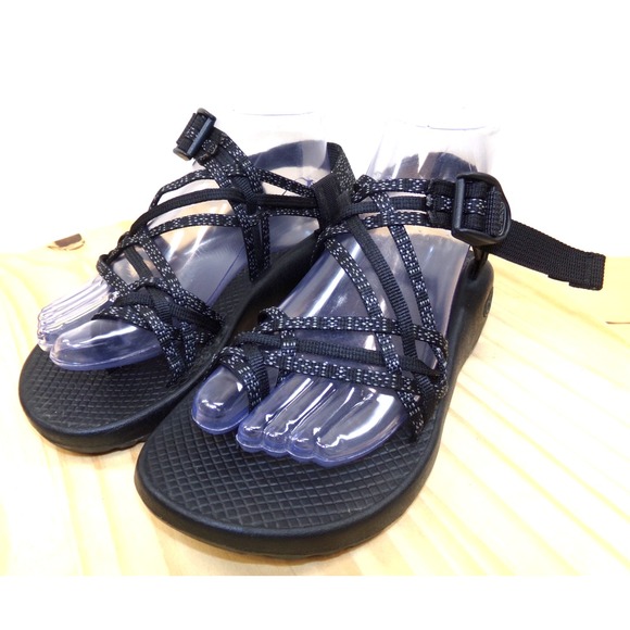 Chaco ZX3 Strappy Sandals Womens Black White Size 8 Adjustable Toe Loop - Picture 1 of 8